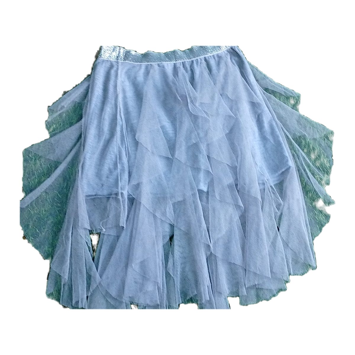 Girls' Grey Tulle Layered Ruffle Skirt with Silver Waistband