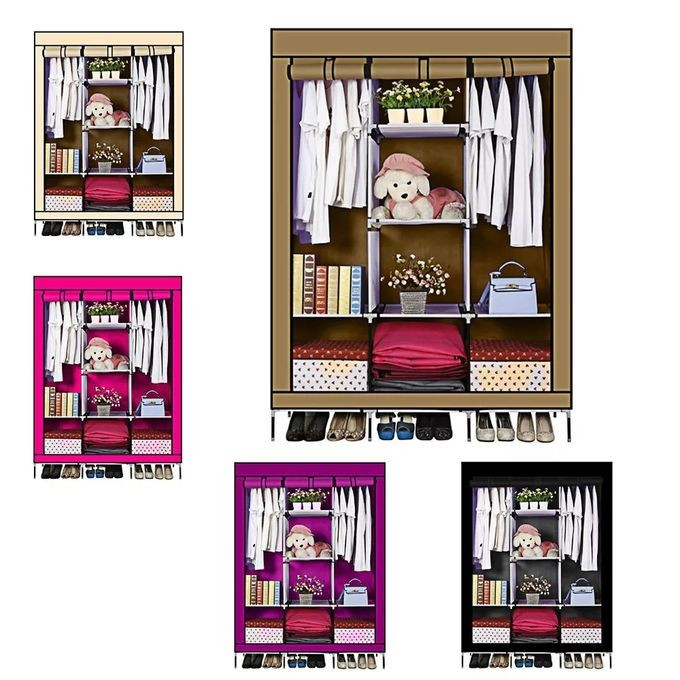 Generic 3 Column Cloth & Metal Frame Portable Wardrobe