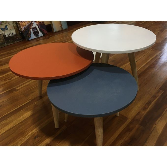 Modern Tri(3)- Coffee Table Set - White/Orange/Grey