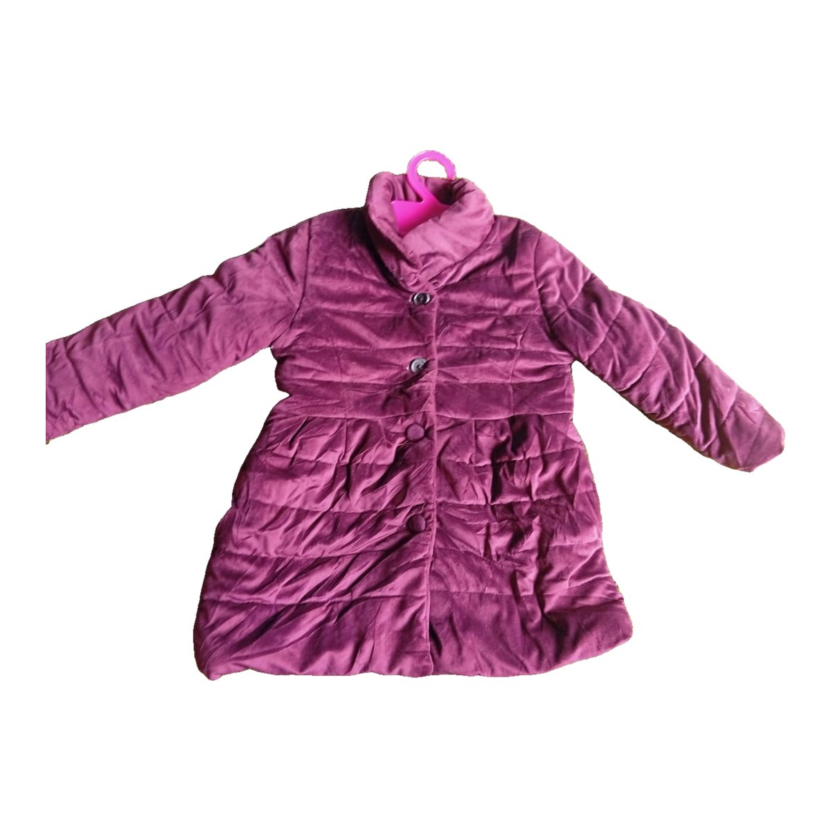 Girls' Maroon Velvet Padded Long Coat