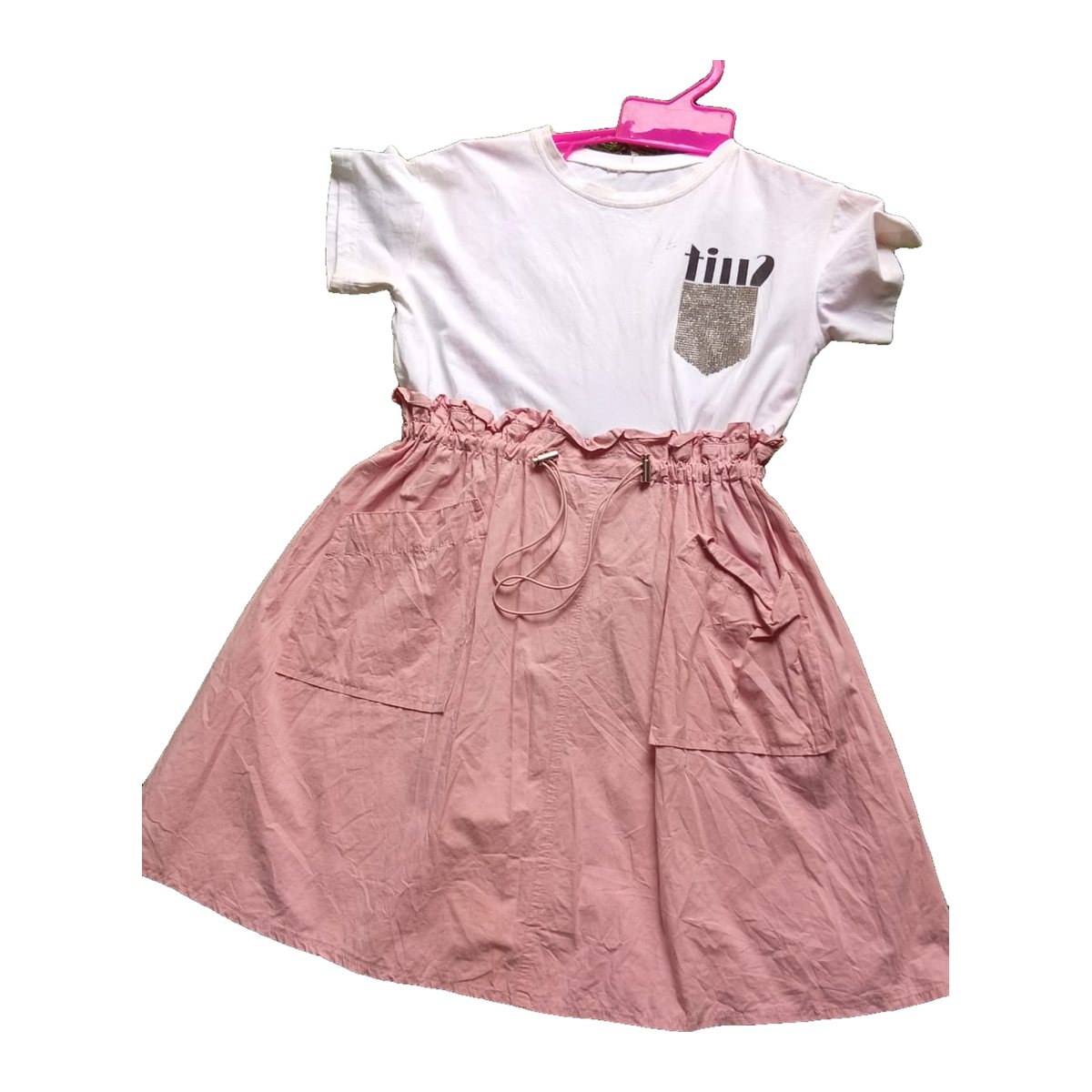 Girls' White Tee and Pink Paperbag Skirt Dress