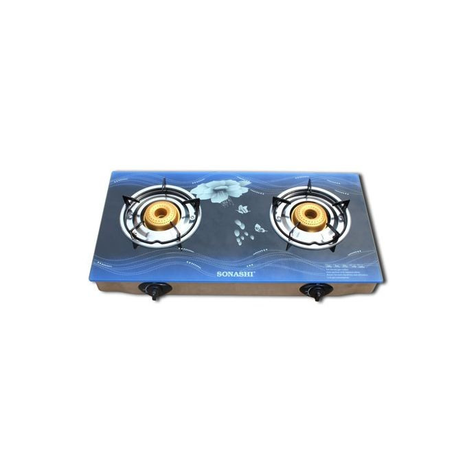 Sonashi Gas Stove Cooker -Double Burner-tempered Glass- Blue/Silver