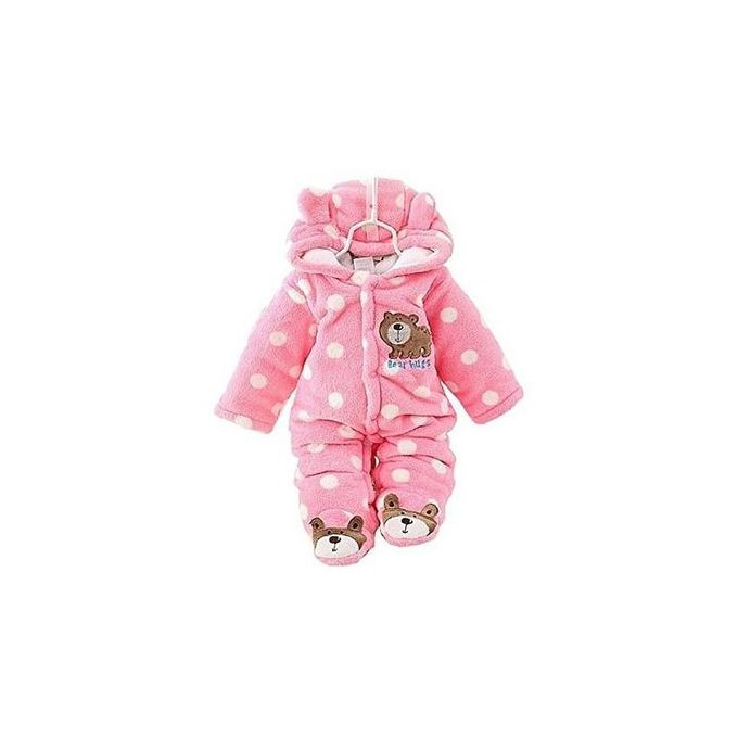 Adorable Baby Warm Bodysuit Overall Romper - Pink with White Dots