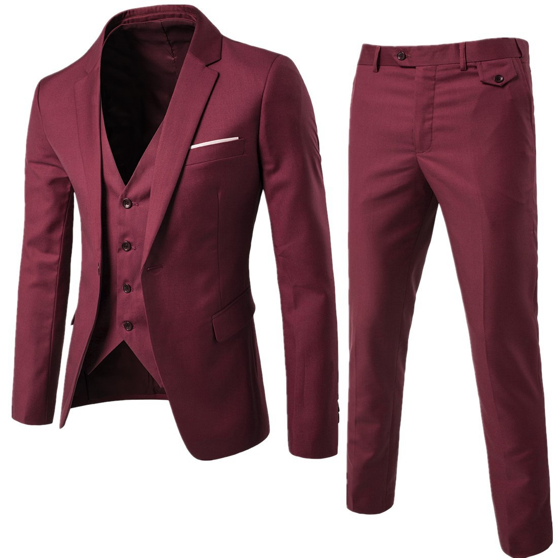 2Pcs/Set Plus Size Men Solid Color Long Sleeve Lapel Slim Button Business Suit（No Vest）