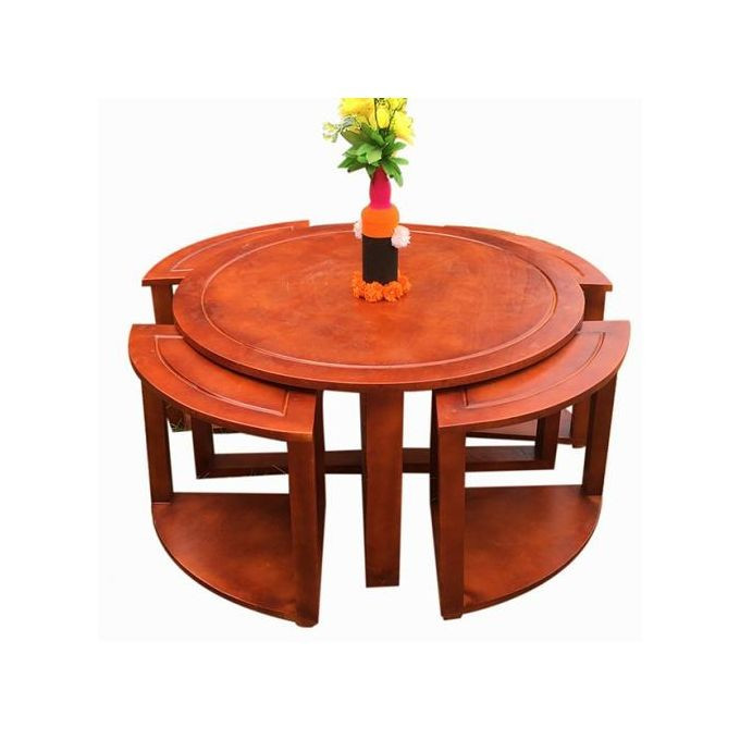 Generic Executive Round Coffee Table Set, with 4 side tables - Red Oak