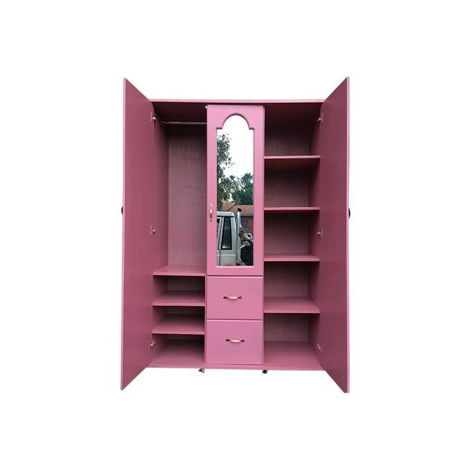 Generic Wardrobe with a Front Mirror  Modern Closet, 4ft - Pink