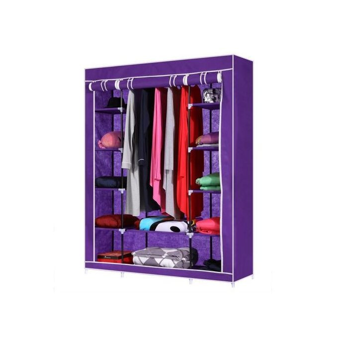 Elegant 3 Columns Wooden Frame Wadrobe, Purple