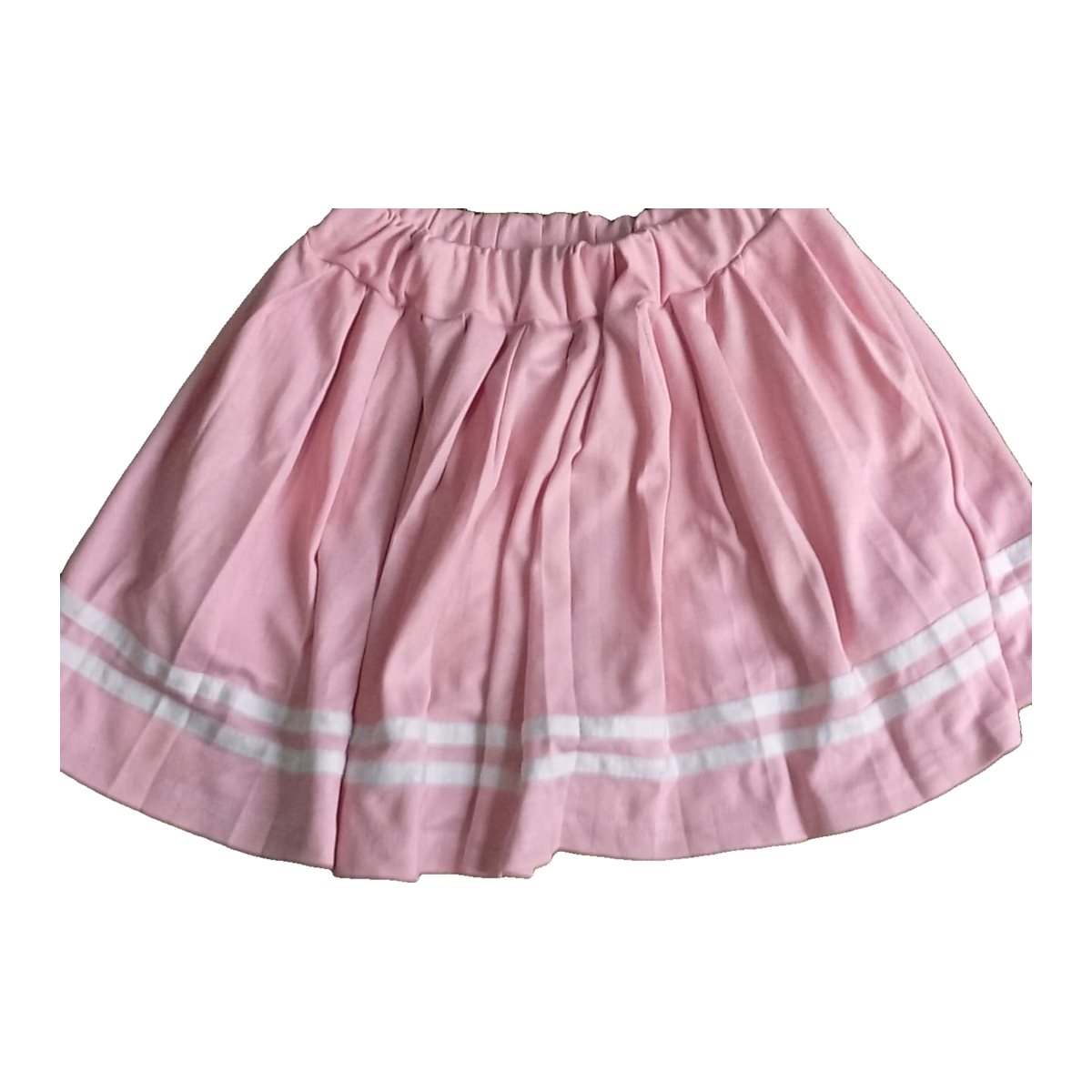 Girls' Pink Pleated Skirt with White Hem Stripes