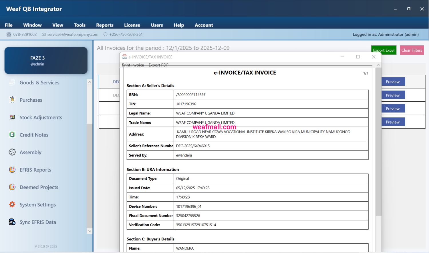 QuickBooks Desktop EFRIS Connector – Powered by Weaf Company Uganda Limited -- Efris Integration