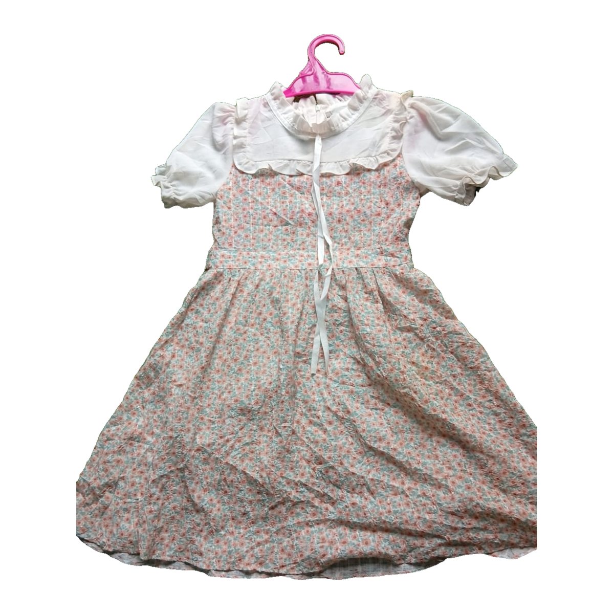 Girls' Ditsy Floral Dress with White Ruffle Collar