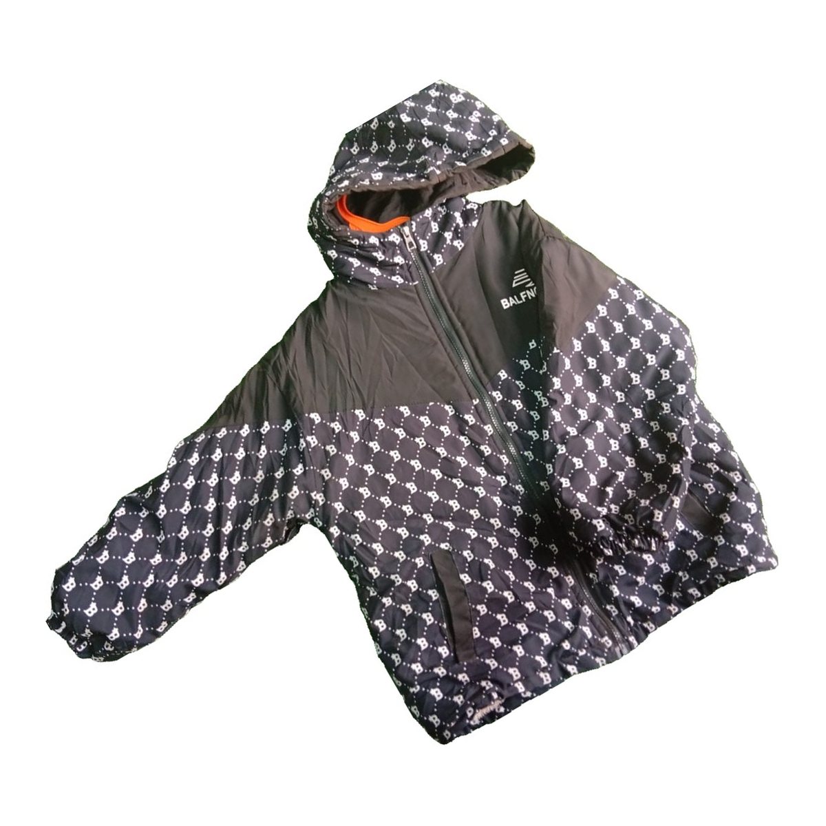 Kids' Navy Monogram Print Hooded Padded Jacket