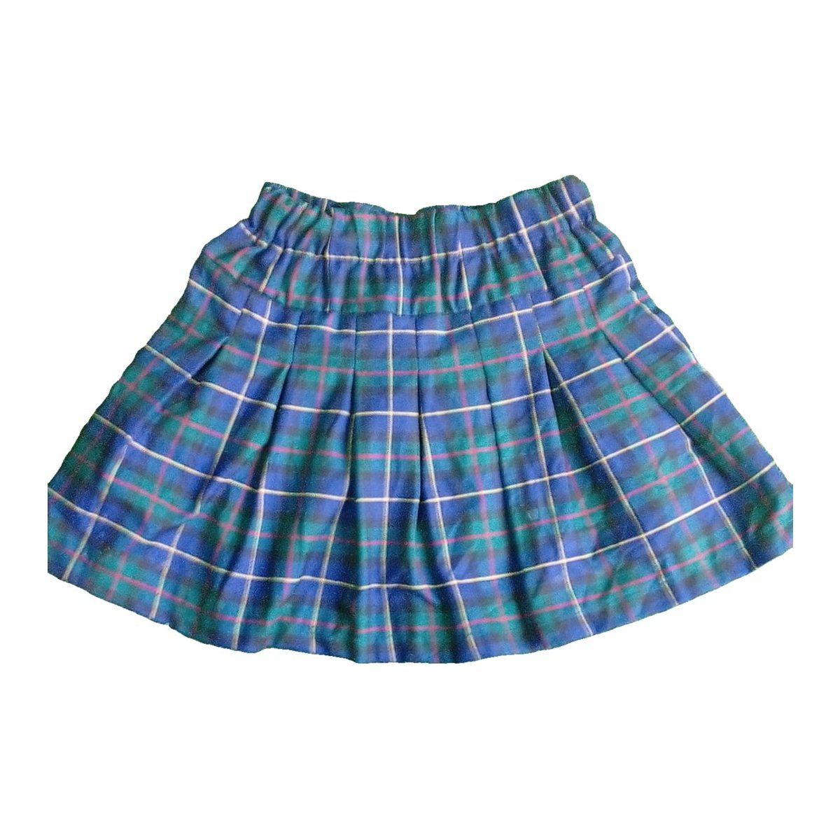 Girls' Blue and Green Tartan Pleated Skirt