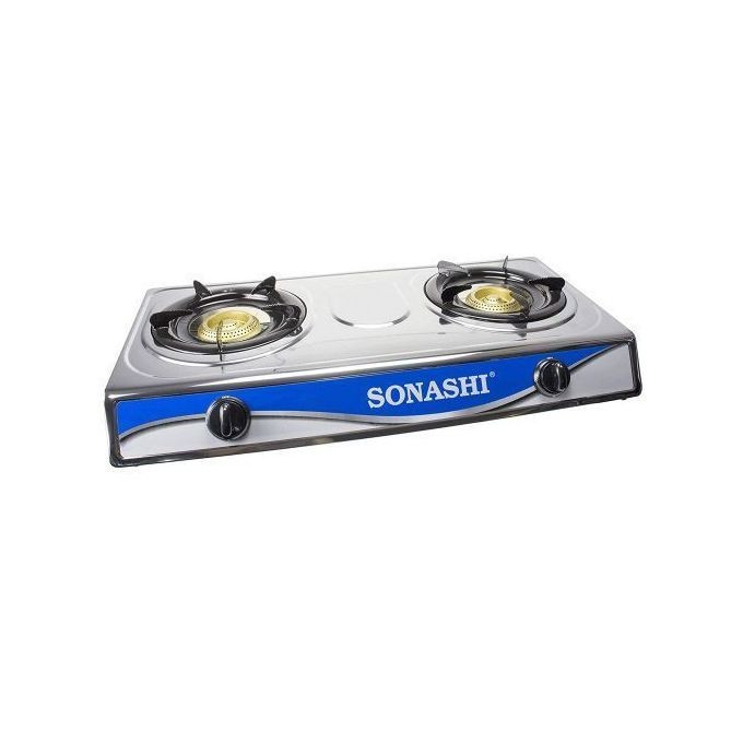 Sonashi Stainless Two Gas Burner Stove Sonashi Gas Cooker Sonash Hotplate, Silver