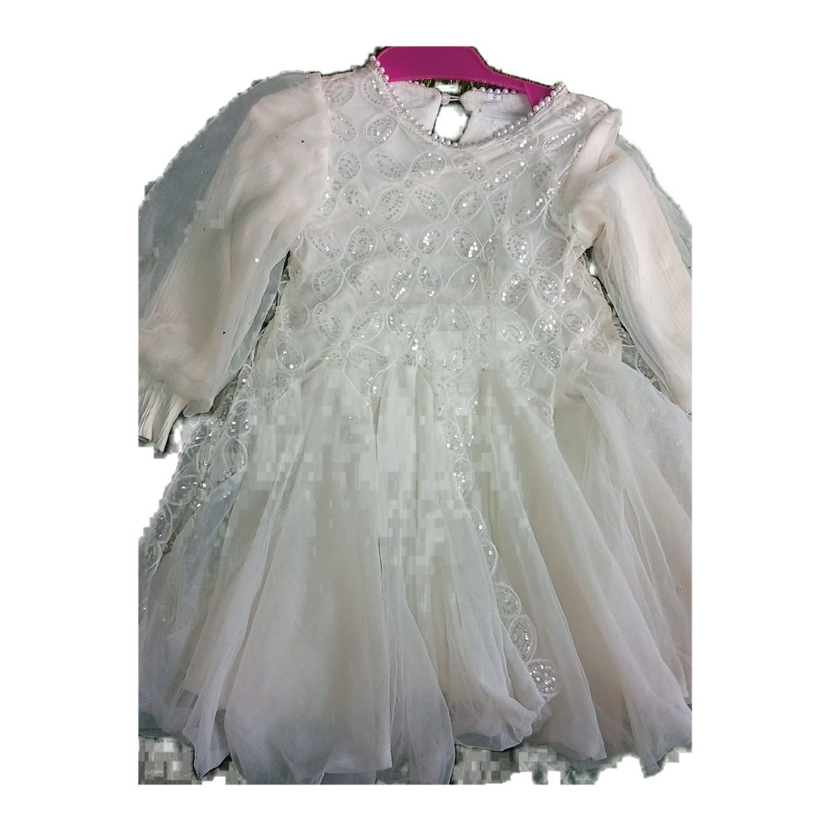 Girls' Cream Sequin Tulle Party Dress