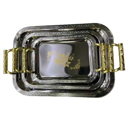Generic Metallic Serving Tray Set,3pcs-Silver