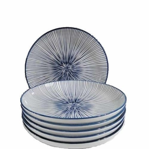 Ceramic plates 6 Pieces Of Ceramic Deep Soup Dinner Plates Bowls,Blue.