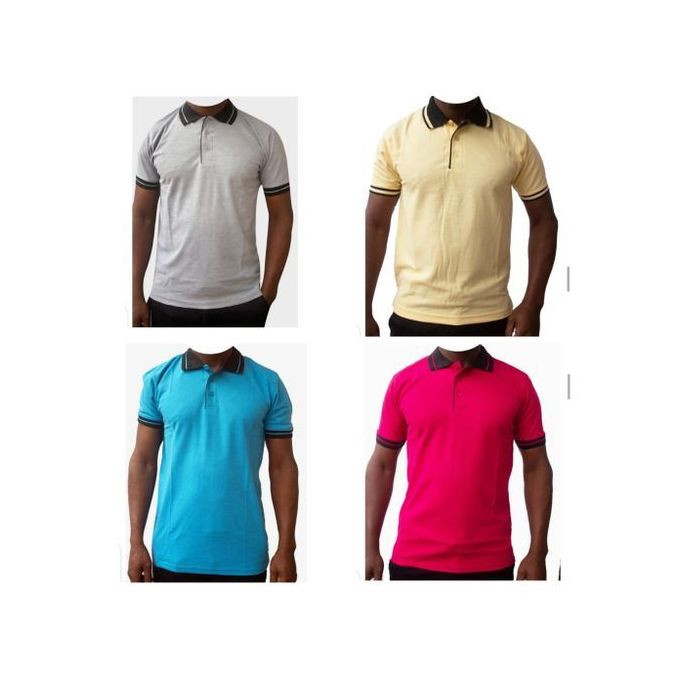Unisex 4-Pack T-Shirts in Grey-Black, Cream-Black, Pink-Black, and Blue-Black