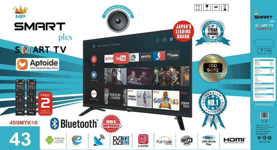 Smart Plus Android 43 inch Led TV with Bluetooth Tv Smart Tv with Free to Air - Black