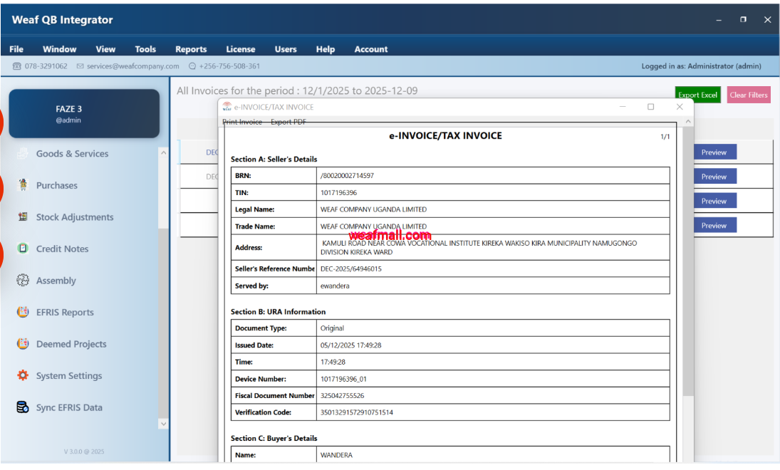 QuickBooks Desktop EFRIS Connector – Powered by Weaf Company Uganda Limited -- Efris Integration