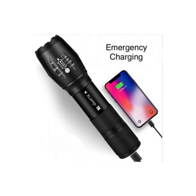 Bright Water-resistant Rechargeable Torch - Black
