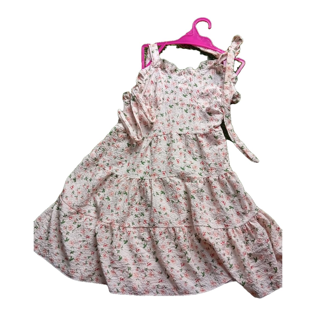 Girls' Cream Floral Tiered Sundress with Tie Straps