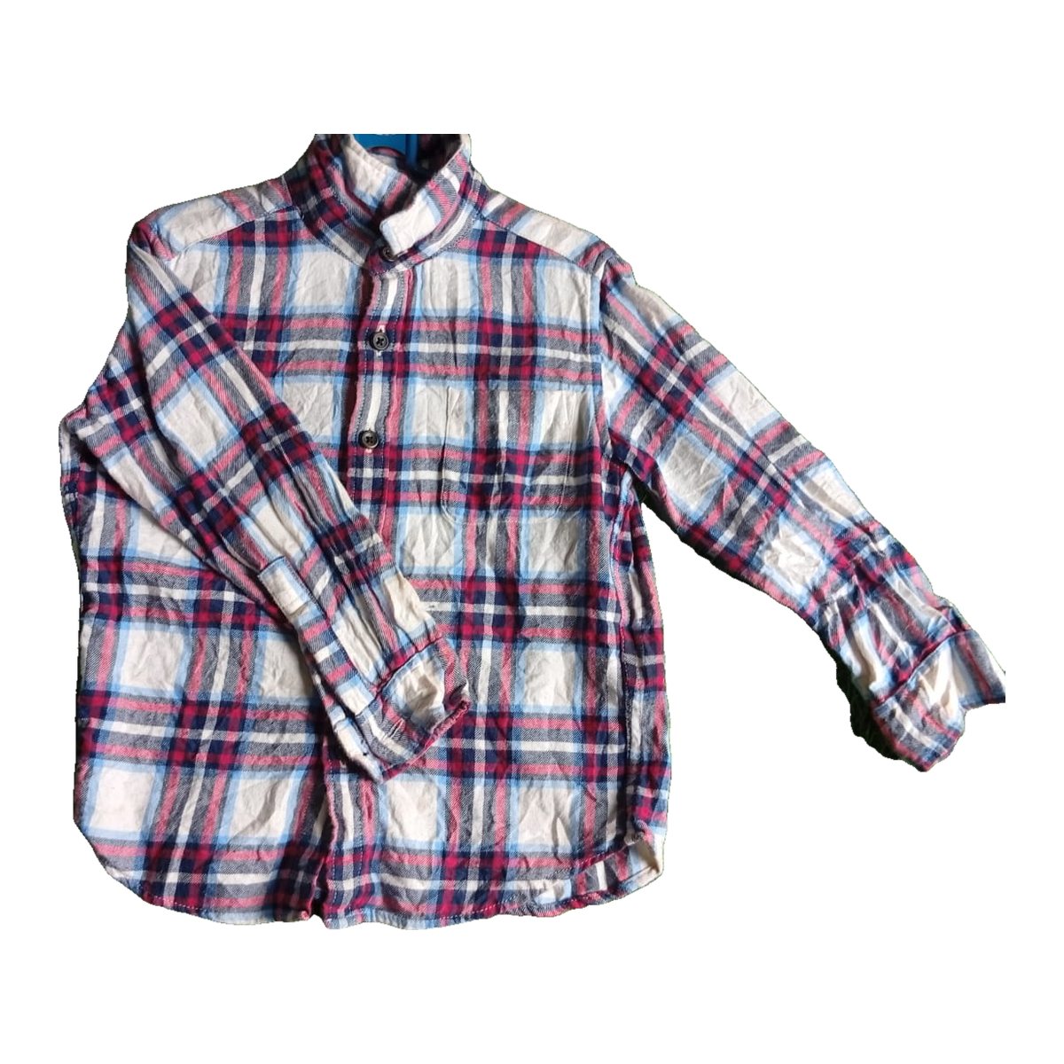 Kids' Cream Tartan Grandad Collar Shirt