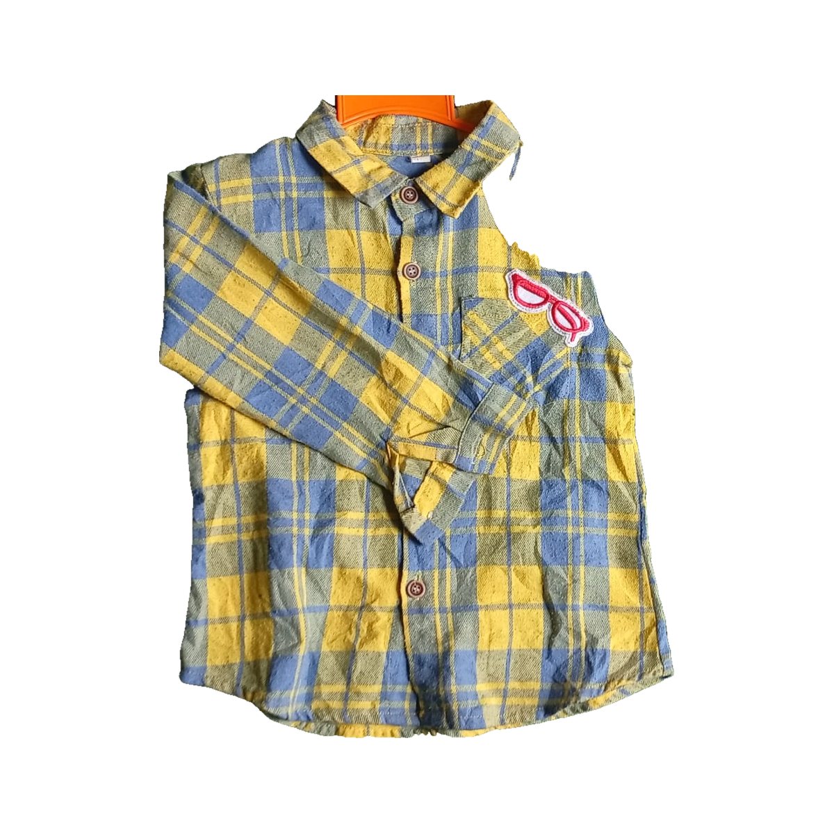 Kids' Yellow and Blue Check Shirt with Sunglasses Patch