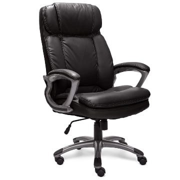 Serta Big & Tall Executive Office Chair High Back All Day Comfort Ergonomic Lumbar Support, Bonded Leather, Blackk