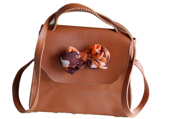 Women's Cross Bag Shoulder Bag and Handbag - Brown (with Small Attached Scarf)