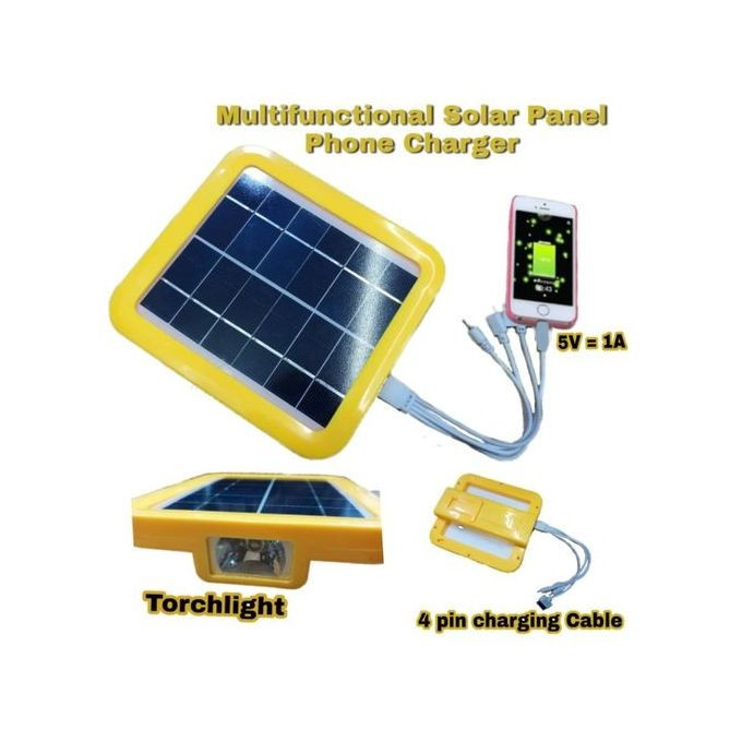 Multi-Functional Solar Panel Phone Charger - Yellow | Portable Solar Charger