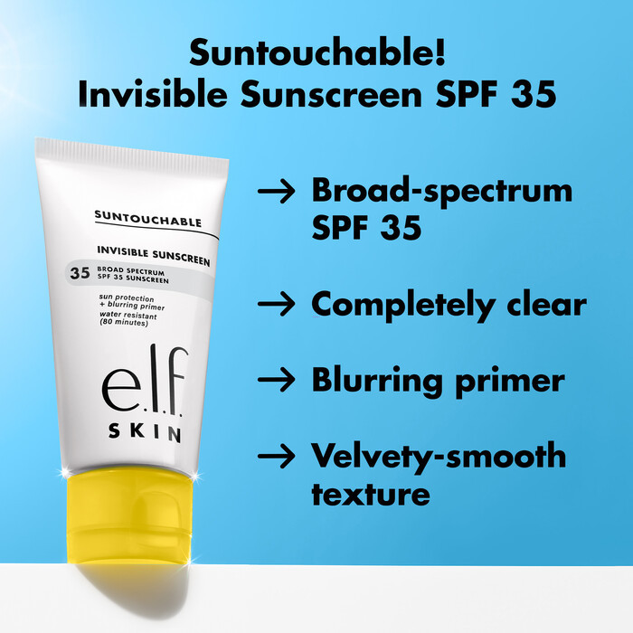 ELF sunscreen SPF35, ELF Invisible Sunscreen SPF 35 – Clear Gel Face Primer with Broad Spectrum Protection & Makeup Grip – Fragrance Free