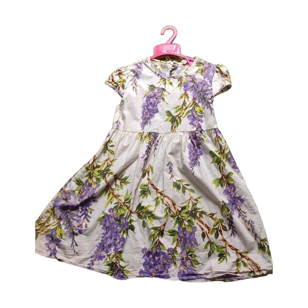 Girls' Cream Wisteria Floral Cap Sleeve Dress